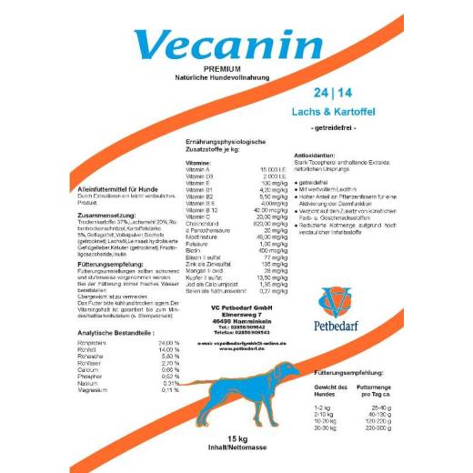 Vecanin Premium Hypoallergen Lachs & Kartoffel 24/14 - 14kg