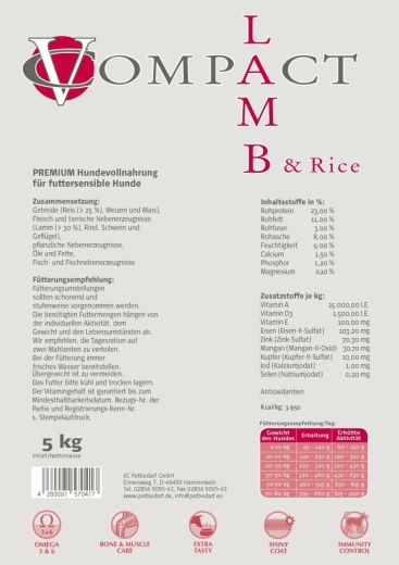VCompact Premium Lamb & Rice 23/10 4,5 kg